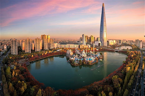 Kota, Seoul, Kota, Cityscape, Korea Selatan, Pohon, Air, Wallpaper HD HD wallpaper