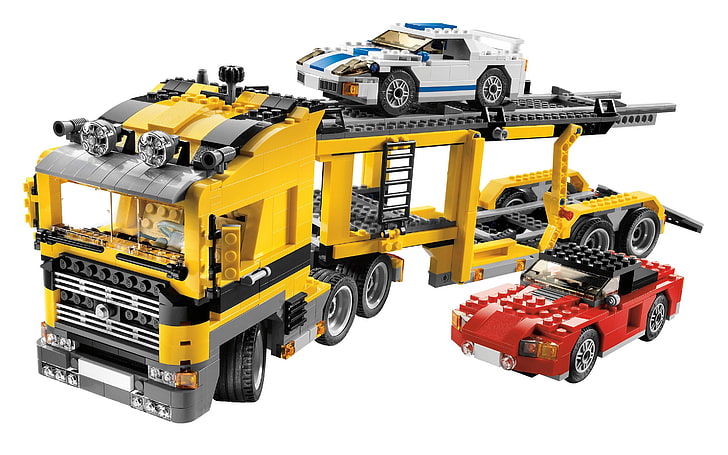 żółty transporter samochodowy i Honda S2000 LEGO, samochód, LEGO, Tapety HD