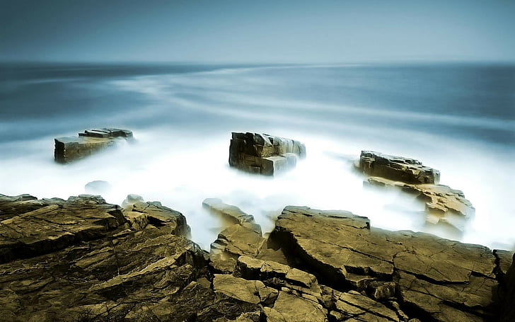 roca, mar, naturaleza, horizonte, cielo, Fondo de pantalla HD
