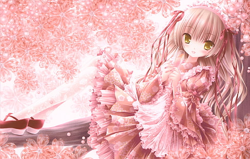 blondinen bäume kleid blumen rosa lange haare gelbe augen tinkerbell tinkle illustrationen anime menschen rosa haare HD Art, Trees, blondes, HD-Hintergrundbild HD wallpaper