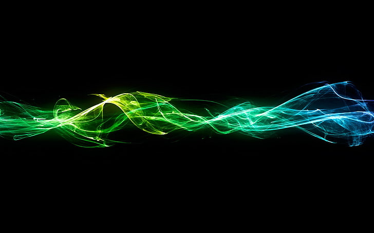 digitale Tapete des grünen und blauen Lichtes, Schwarzes, Rauch, HD-Hintergrundbild