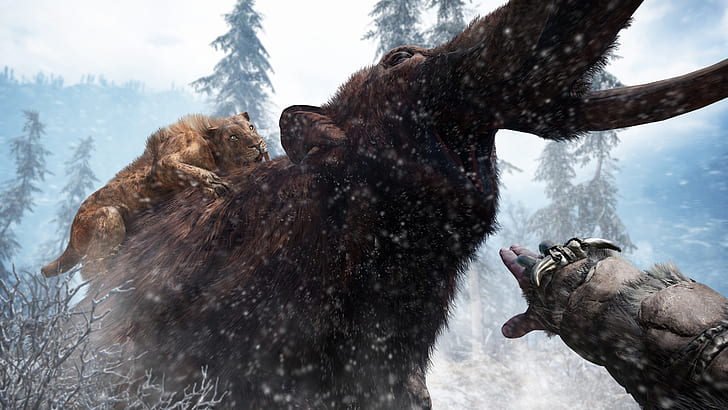 Far Cry, Far Cry Primal, Mammoth, Sabre-Toothed Tiger, HD тапет