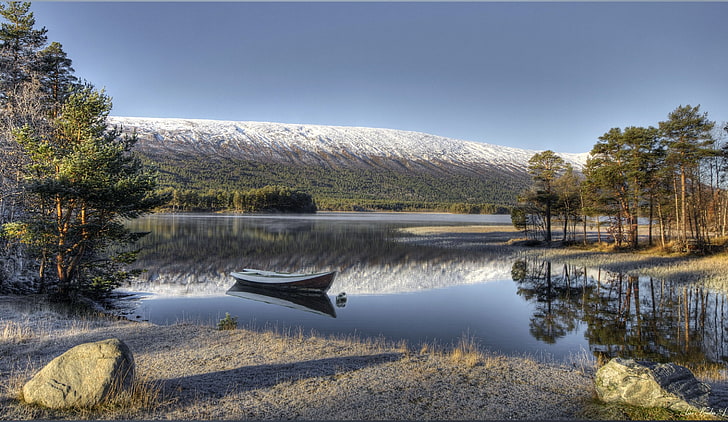 graues jon Boot, Norwegen, Boot, Landschaft, hdr, Natur, HD-Hintergrundbild
