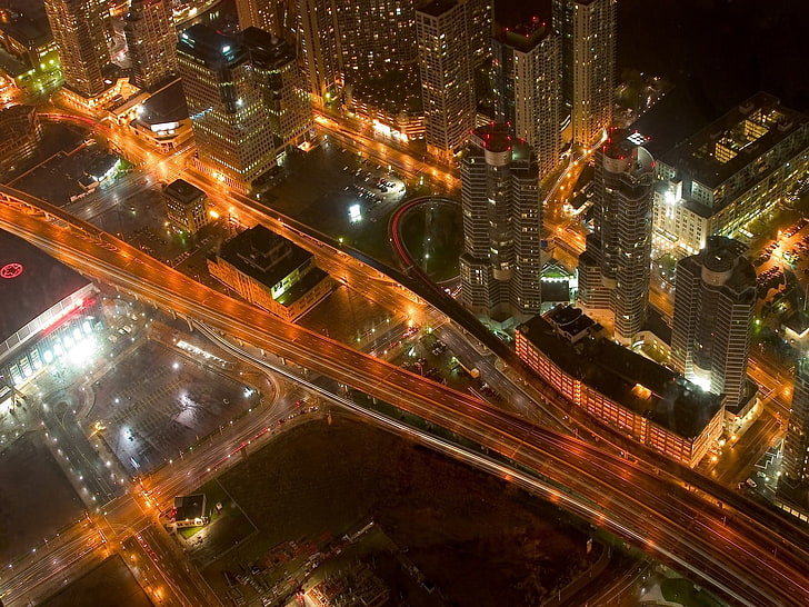 foto aérea de edifícios, paisagem urbana, estrada, rodovia, vista aérea, HD papel de parede