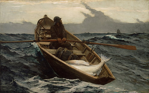barco, Winslow Homer, ilustraciones, mar, niebla, Fondo de pantalla HD HD wallpaper