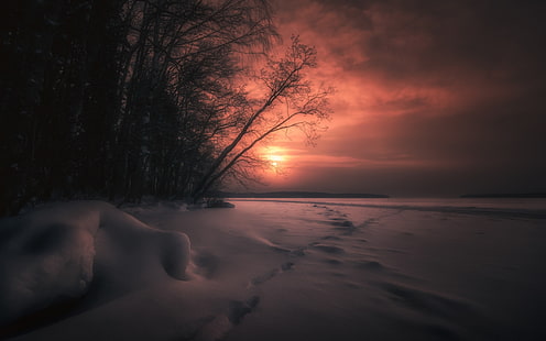 dark, sunlight, winter, snow, nature, sky, landscape, ice, HD wallpaper HD wallpaper
