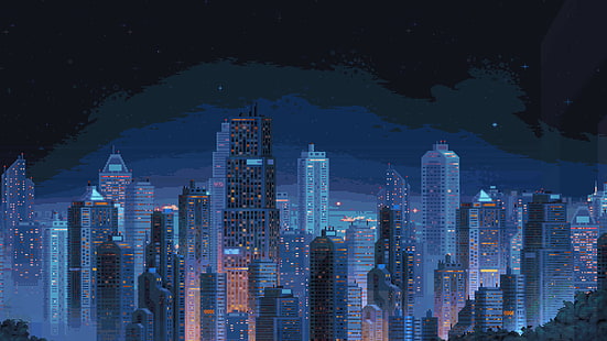 198x, 1980er Jahre, Pixelkunst, Retro-Stil, Hi-Bit-Studios, Videospielkunst, Videospiele, Stadt, Gebäude, HD-Hintergrundbild HD wallpaper