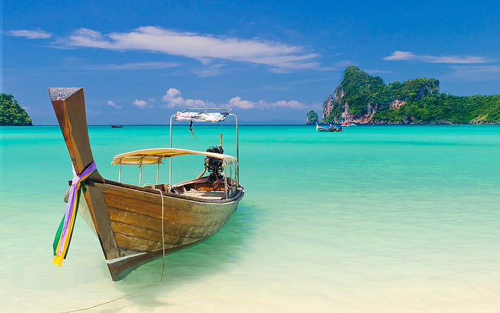 Тайландска лодка с дълги опашки Провинция Краби, HD тапет