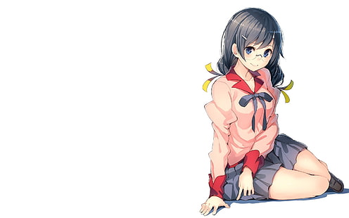 anime girls, anime, school uniform, Monogatari Series, Hanekawa Tsubasa, HD wallpaper HD wallpaper