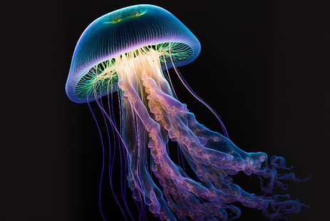  AI art, jellyfish, underwater, HD wallpaper HD wallpaper