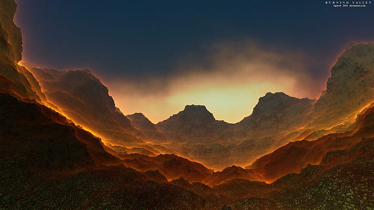 Valley Burn, beige mountain, valley, burn, HD wallpaper