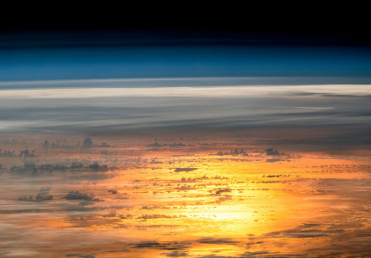 puesta de sol, cielo, atmósfera, mar, reflexión, nubes, espacio, horizonte, Fondo de pantalla HD