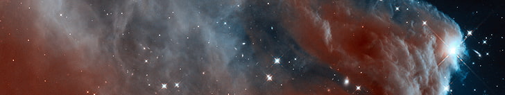 chmury i ilustracja gwiazd, ESA, Głębokie pole Hubble'a, kosmos, mgławica, gwiazdy, słońca, galaktyka, Mgławica Koński Łeb, potrójny ekran, wyświetlanie wielokrotne, Tapety HD