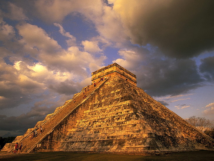 Chichén Itzá, pirámide, nubes, Fondo de pantalla HD