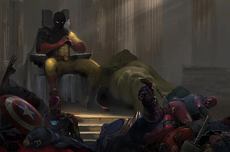 Anime, Crossover, Capitão América, Deadpool, Homem de Ferro, Saitama (Homem de Um Soco), Homem-Aranha, Thanos, Wolverine, HD papel de parede HD wallpaper