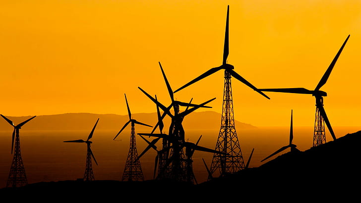 windmills during sunset, Breeze, windmills, sunset, Energía, molinos, aspas, giros, electricidad, Cielo, estrecho, de, energia, mills, vanes, Strait of Gibraltar, turns, electricity, wind energy, foto, imagen, fotografia, pic, photo, photography, image, photographer, silhouette, fuel and Power Generation, energy, power Line, power, technology, power Supply, industry, generator, sky, dusk, back Lit, environment, tower, electricity Pylon, turbine, nature, wind Turbine, HD wallpaper
