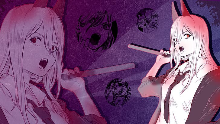 Anime-Mädchen, Kettensägenmann, Teufelsmädchen, Dämonenmädchen, HD-Hintergrundbild
