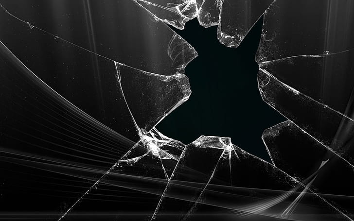Cracked Glass, black, pieces, hole, window, HD wallpaper