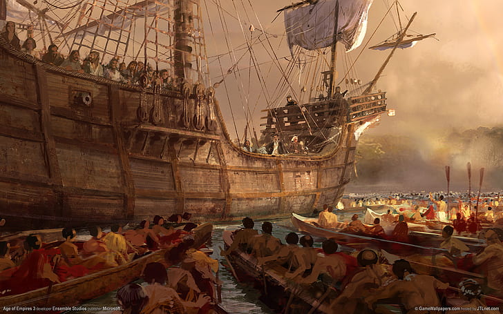 Age of Empires Schooner Drawing Boats Barco Sail Ship HD, videojuegos, dibujo, barco, barcos, vela, edad, goleta, imperios, Fondo de pantalla HD