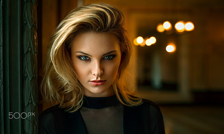 Damian Piórko, Carla Sonre, Frauen, Model, Blondine, Blick auf Betrachter, welliges Haar, Schärfentiefe, Gesicht, blaue Augen, HD-Hintergrundbild