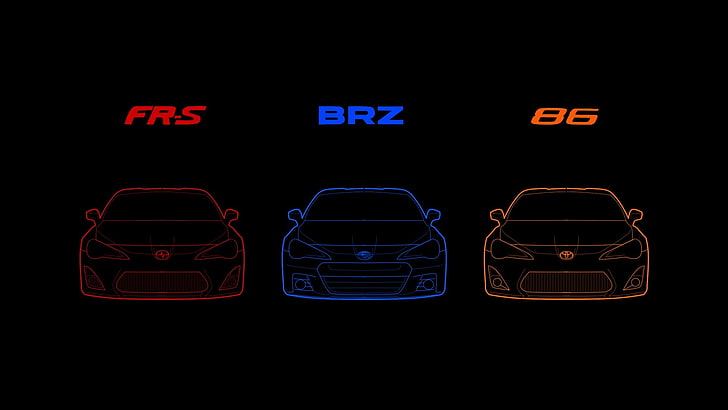 three assorted-color car cliparts, Subaru, Toyota, BRZ, GT86, FR-S, Scion, HD wallpaper