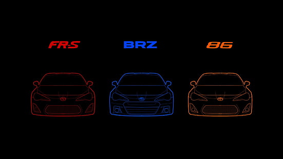 tre olika färgsorterade bil cliparts, Subaru, Toyota, BRZ, GT86, FR-S, Scion, HD tapet HD wallpaper