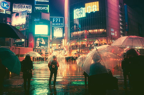 claro guarda-chuva, japão, paisagem urbana, predios, ásia, Tóquio, japoneses, Masashi Wakui, HD papel de parede HD wallpaper