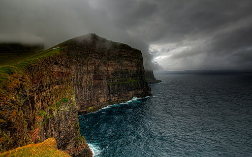 Natur, landskap, moln, storm, klippa, hav, kust, Färöarna, natur, landskap, moln, storm, klippa, hav, kust, Färöarna, HD tapet HD wallpaper