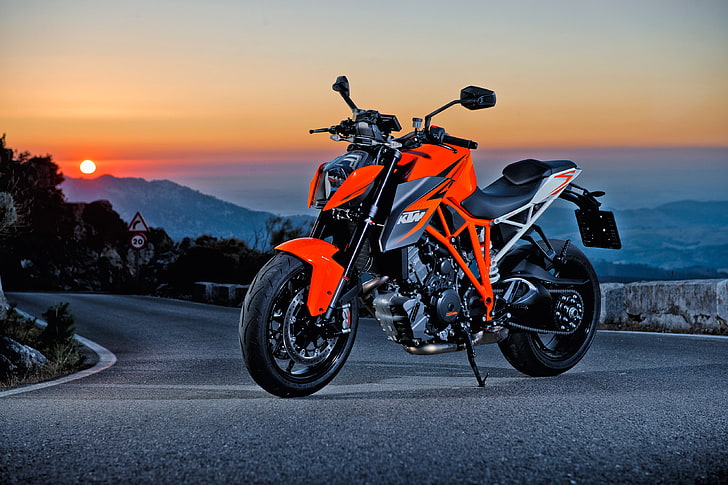 bicicleta esportiva laranja KTM, ktm 1290 super duke r, motocicleta, esportes, HD papel de parede