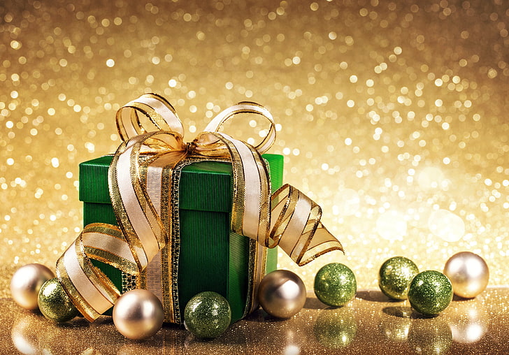 Christmas gift box and baubles digital wallpaper, balls, gift, New Year, HD  wallpaper | Wallpaperbetter