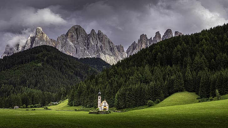 Paysage de Montagne, Chiesetta di Funes, Vacacances Italie, Wallpaper HD