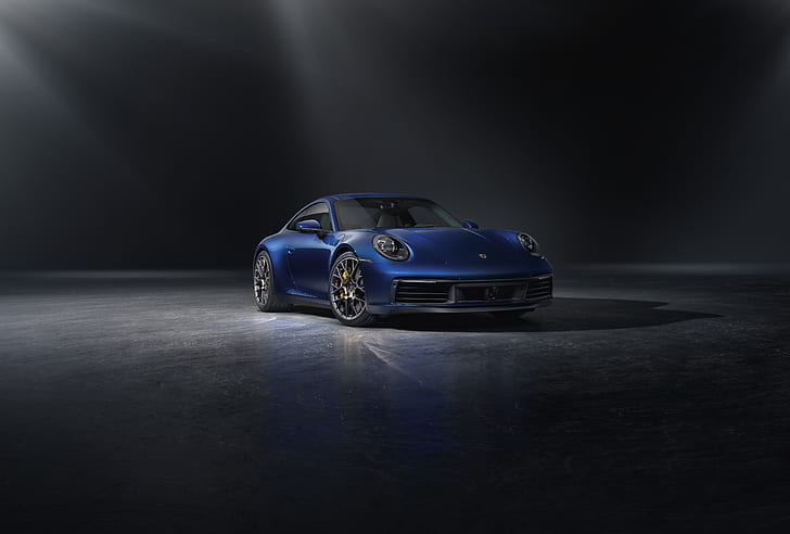 Porsche 911, sports car, Porsche, car, blue cars, vehicle, front angle view, HD wallpaper