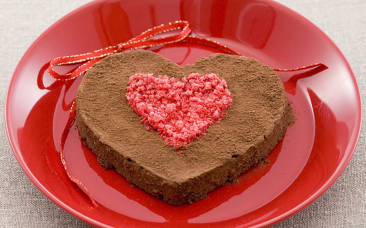 Chocolate Heart Cake, cokelat, jantung, kue, makanan, lezat, 3d dan abstrak, Wallpaper HD