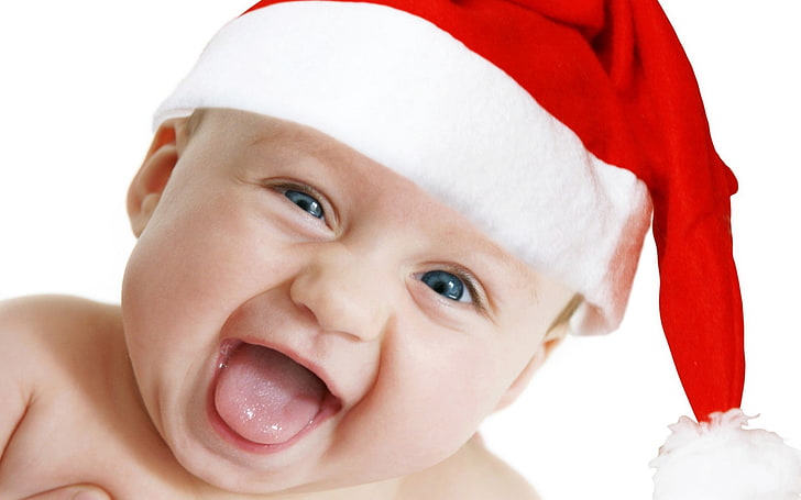 rote und weiße Weihnachtsmütze, Baby, Hut, neues Jahr, HD-Hintergrundbild
