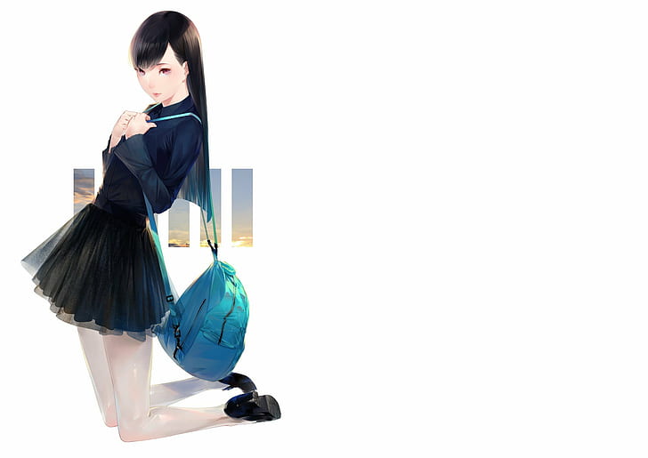 Anime Girls, Backpacks, Sawasawa, Skirt, HD wallpaper
