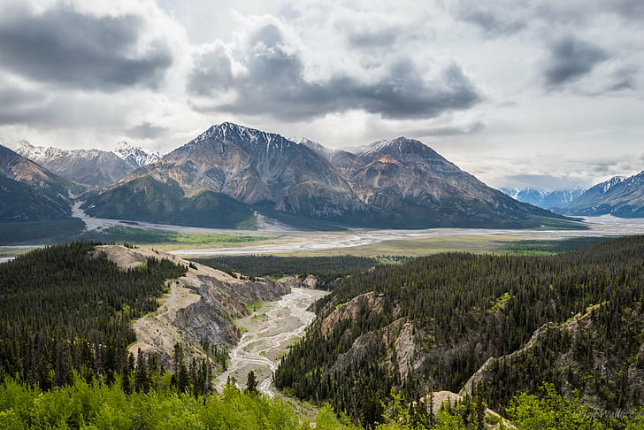 Retrato de montanha durante a luz do dia, Vulcano, Território Yukon, Explorado, Retrato, luz do dia, HDR, Slims, rio da montanha, ovelha, riacho, nuvem, montanha, natureza, paisagem, paisagem, ao ar livre, lago, neve, pico da montanha, verão, HD papel de parede