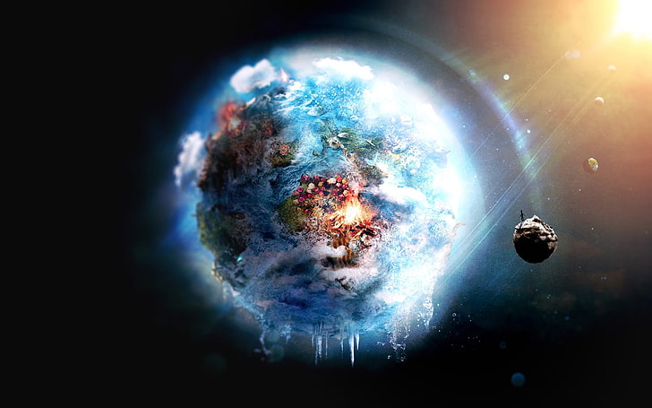 солнечная система цифровые обои, иллюстрация планеты, земля, футуристический, цифровое искусство, космос, мороз, лед, планета, HD обои