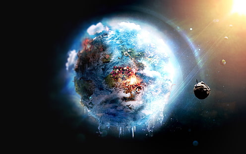 the solar system digital wallpaper, planet illustration, Earth, futuristic, digital art, space, frost, ice, planet, HD wallpaper HD wallpaper