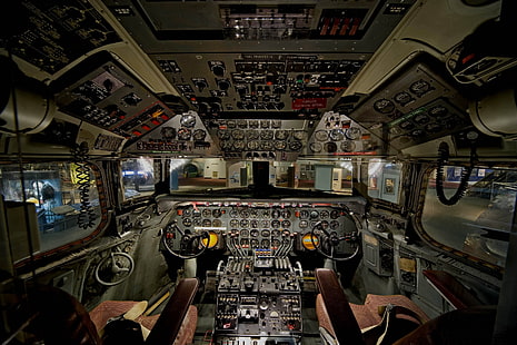 roda kemudi pesawat hitam, pesawat terbang, kokpit, Douglas C-54, Wallpaper HD HD wallpaper