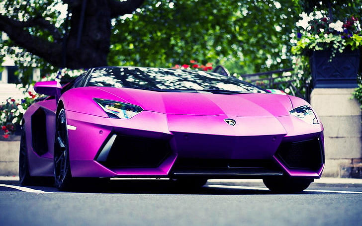 фиолетовый Lamborghini спортивное купе, автомобиль, фиолетовый, Lamborghini, HD обои