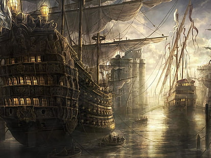 коричневые пиратские корабли обои, пираты, мисс фортуна, Assassin's Creed, HD обои HD wallpaper