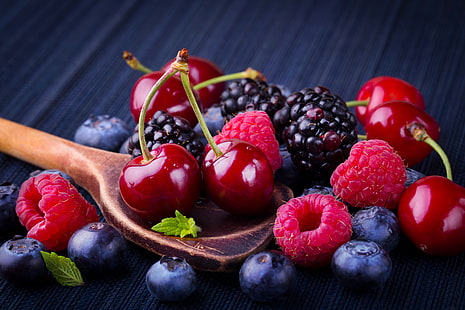 Makanan, Berry, Blackberry, Blueberry, Cherry, Raspberry, Wallpaper HD HD wallpaper
