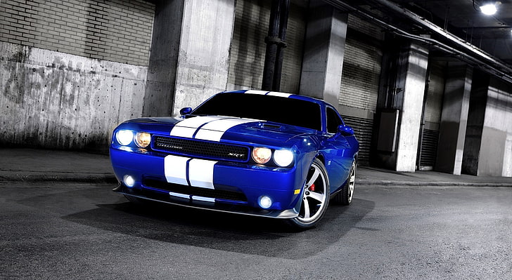 Dodge Challenger SRT8 Blue HD Wallpaper, blue Ford Mustang, Cars, Dodge, Blue, Challenger, srt8, HD wallpaper