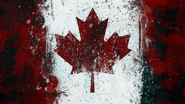 トロントメープルリーフのロゴ、カナダ、カナダの旗、旗、グランジ、デジタルアート、アートワーク、赤、白、 HDデスクトップの壁紙