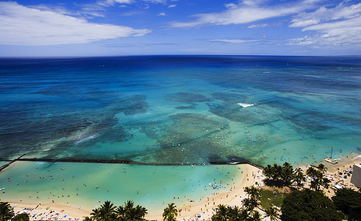 Aerial View Of Hawaii Beach, blue sea, Travel, Islands, View, Beach, Hawaii, Aerial, HD wallpaper
