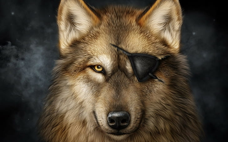 животные цифровое искусство волк жёлтые глаза дым, HD обои