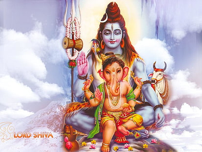 Lord Shiva con Lord Ganesha, Ganesha e Shiva illustrazione, Dio, Lord Shiva, Ganesha, Shiva, Signore, Sfondo HD HD wallpaper