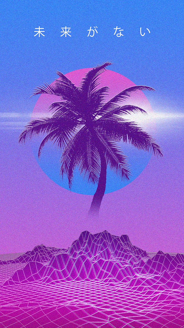 пальмы, паровая волна, синтиволова, ретро стиль, 1980-е, HD обои, телефон обои