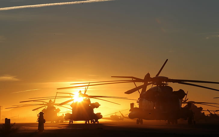 Sikorsky CH-53 Sea Stallion, lumière du soleil, hélicoptères, avions, avions militaires, ciel, militaire, Fond d'écran HD