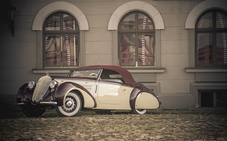 Steyr 220 Glaser Roadster, klassisches weißes und braunes Cabrio-Coupé, Motoren, Oldtimer, Autos, Eleganz, Roadster, Oldtimer, Vorkriegs, Steyr, Art Deco, Stromlinie, HD-Hintergrundbild